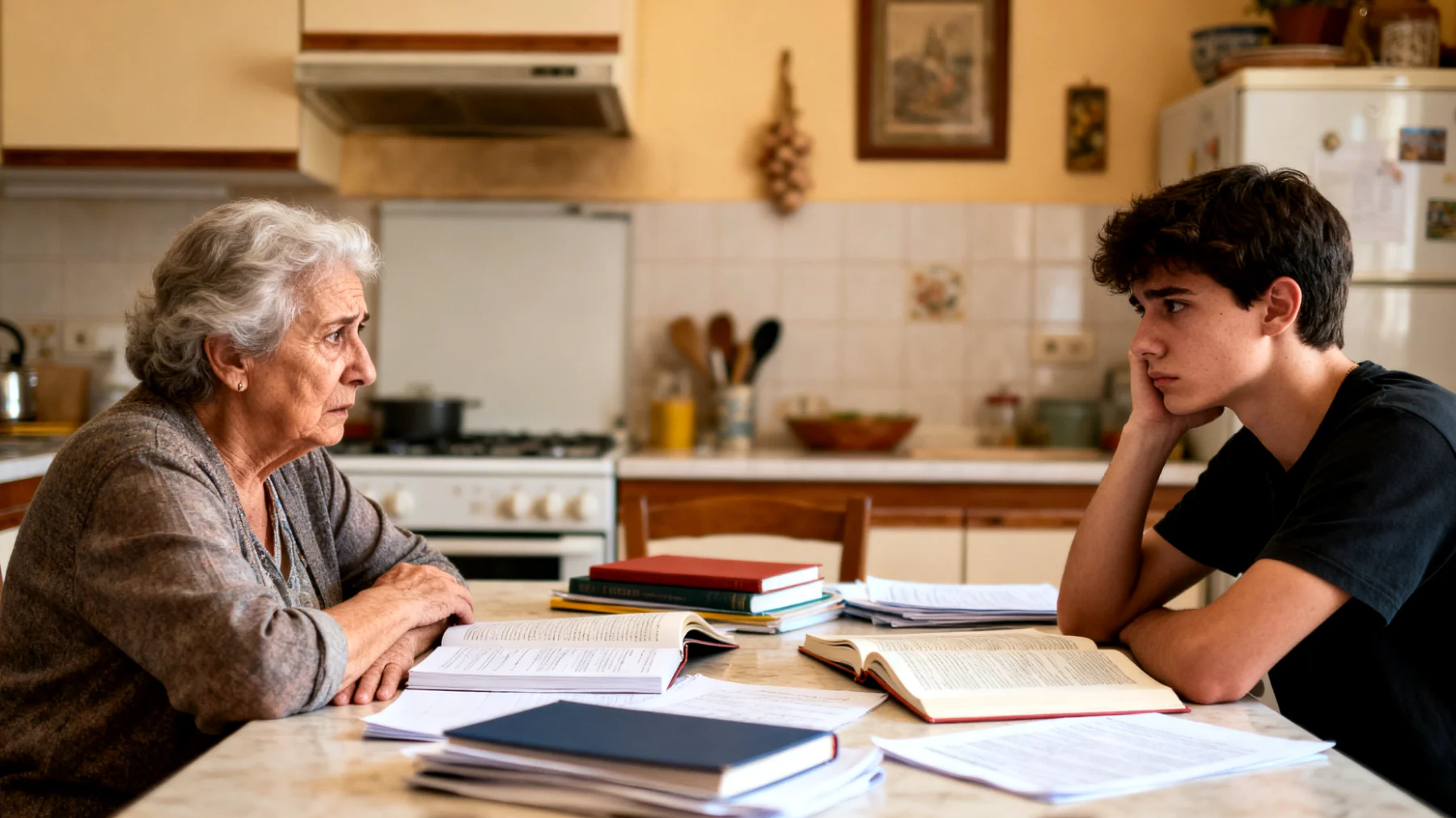 I nonni si trovano impotenti e preoccupati di fronte alla scarsa motivazione scolastica dei nipoti giovani adulti: nonostante i tentativi di incoraggiamento e supporto, i nipoti sembrano disinteressati agli studi, rimandano gli impegni accademici e mostrano apatia verso il proprio futuro formativo, creando tensione e incomprensione nel rapporto con i nonni."