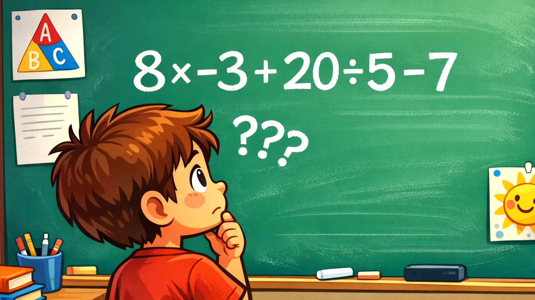 Quanto fa davvero 8 × -3 + 20 ÷ 5 - 7? Solo il 10% riesce a rispondere senza sbagliare 🧠"