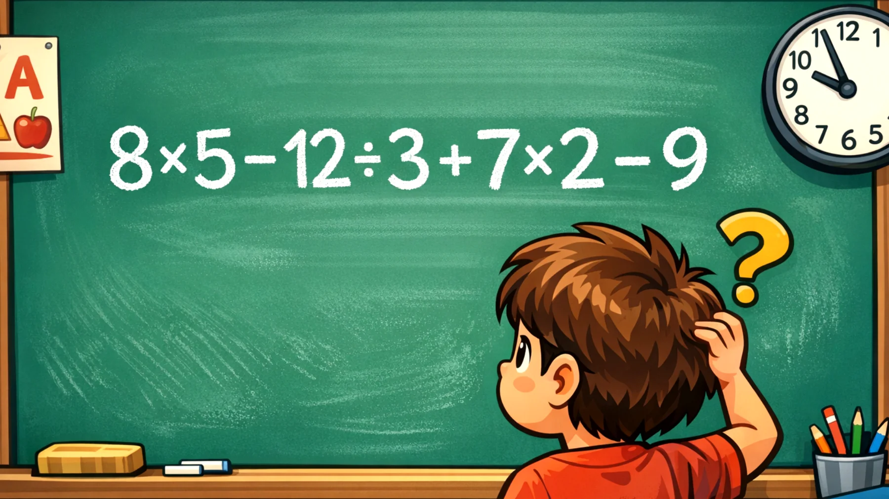 Solo il 10% risolve al primo colpo: sai davvero quanto fa 8 × 5 - 12 ÷ 3 + 7 × 2 - 9?"